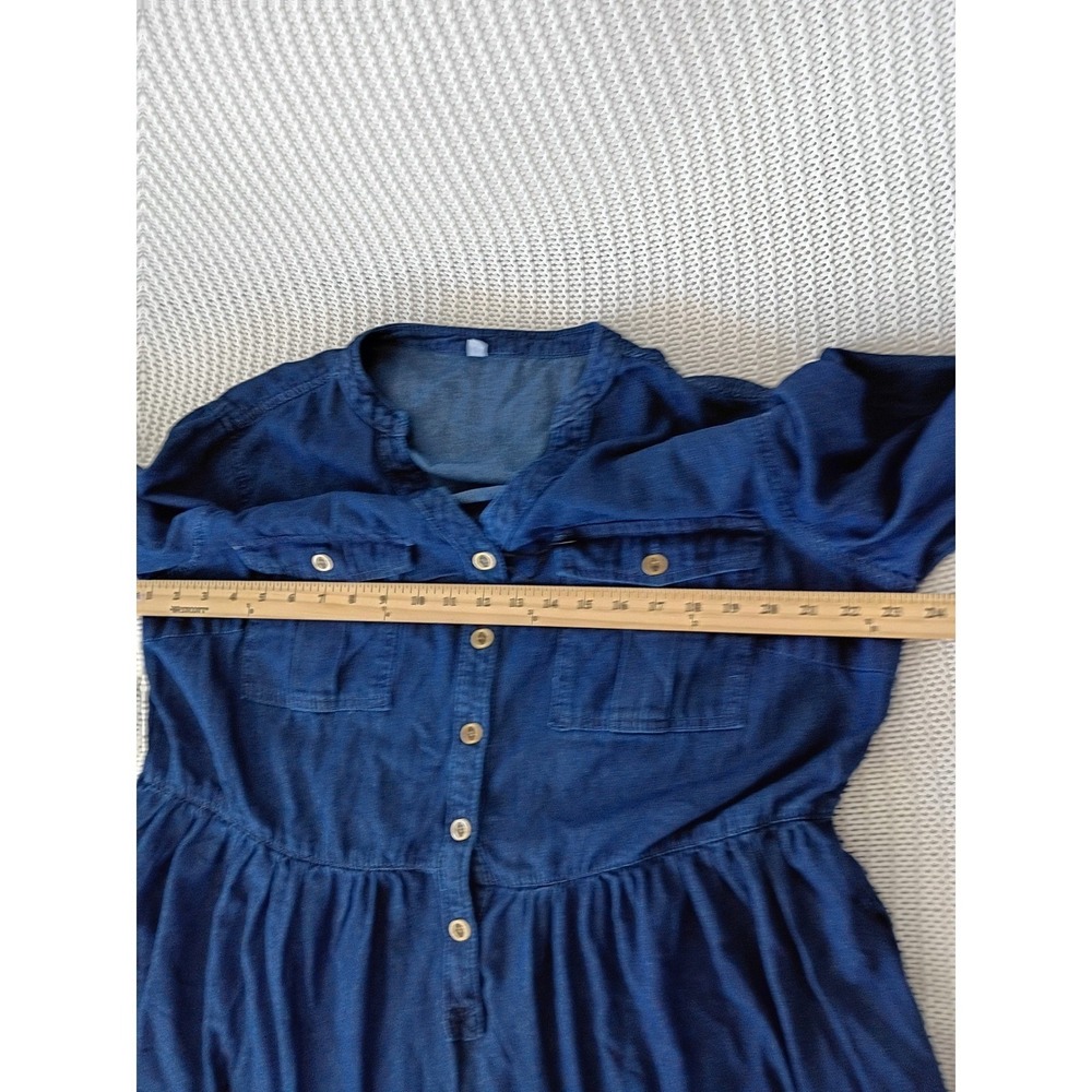 Blue Denim Cottagecore Button Front Midi Shirt Dress w/ Pockets 2XL 75% Cotton - Picture 6 of 13